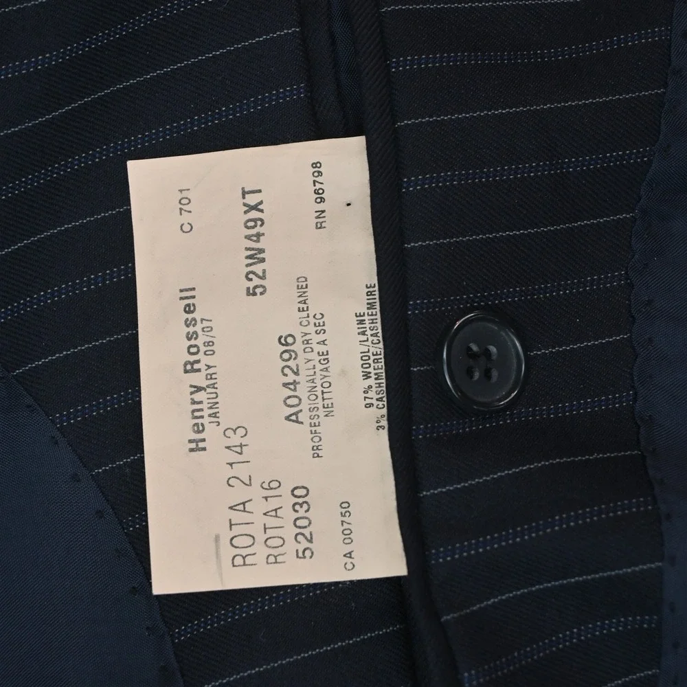 Coppley 52L 48x34 Navy Blue Wool Cashmere Striped Mens Jacket Pants Suit